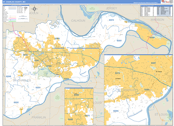 St. Charles County Wall Map Basic Style